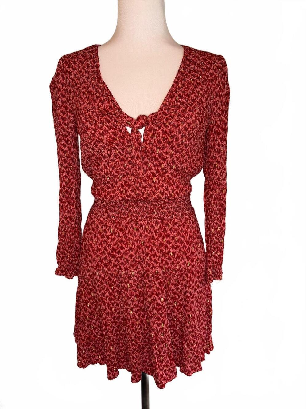 PAIGE Burgundy Coral Fit & Flare Mini Dress XS Fall Romantic Flowy Airy Light